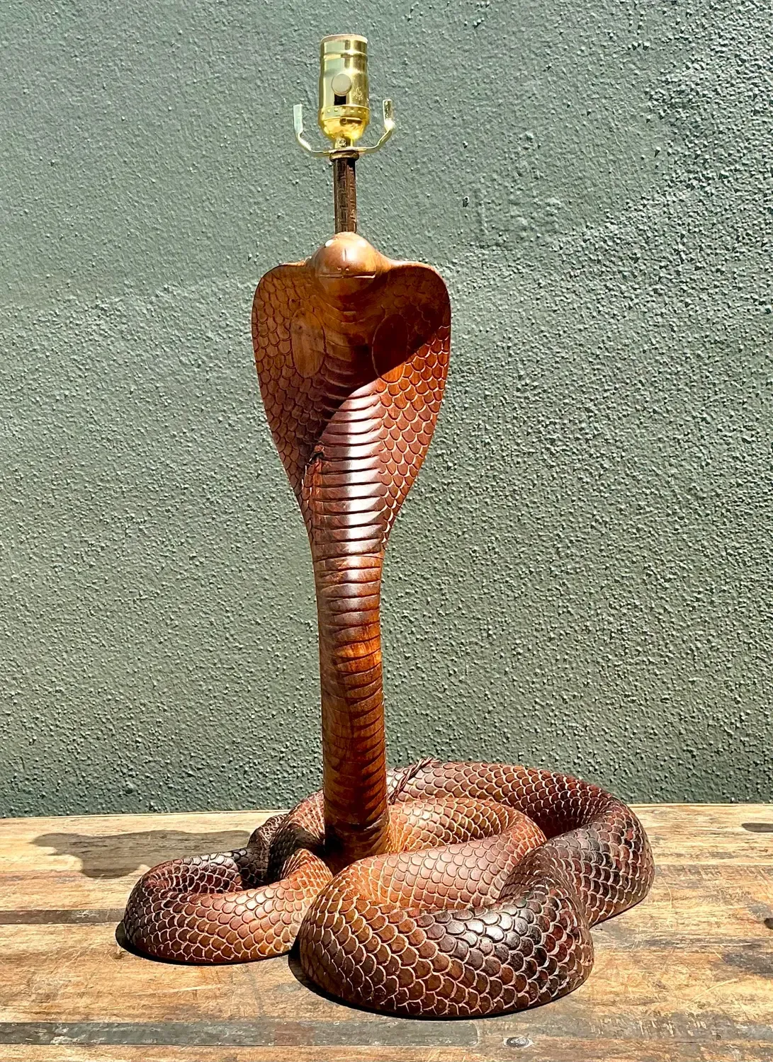 Vintage Hand Carved Wood Cobra Lamp — additional photo 1