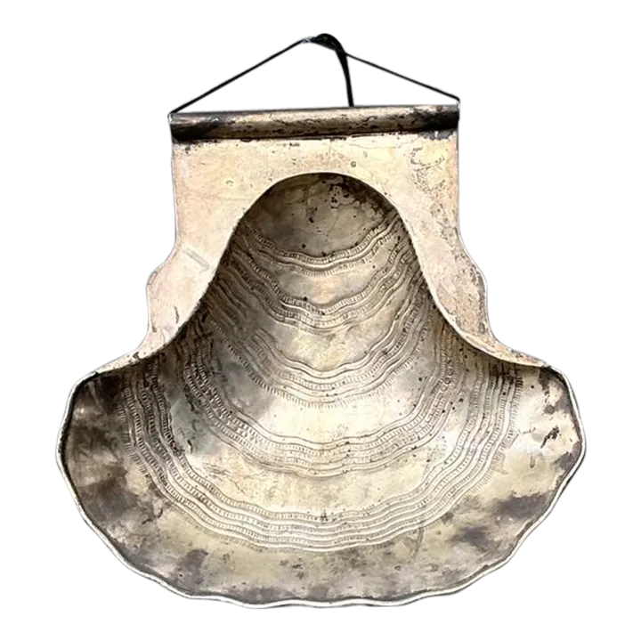 Vintage Hand Hammered Metal Oyster Shell Serving Bowl