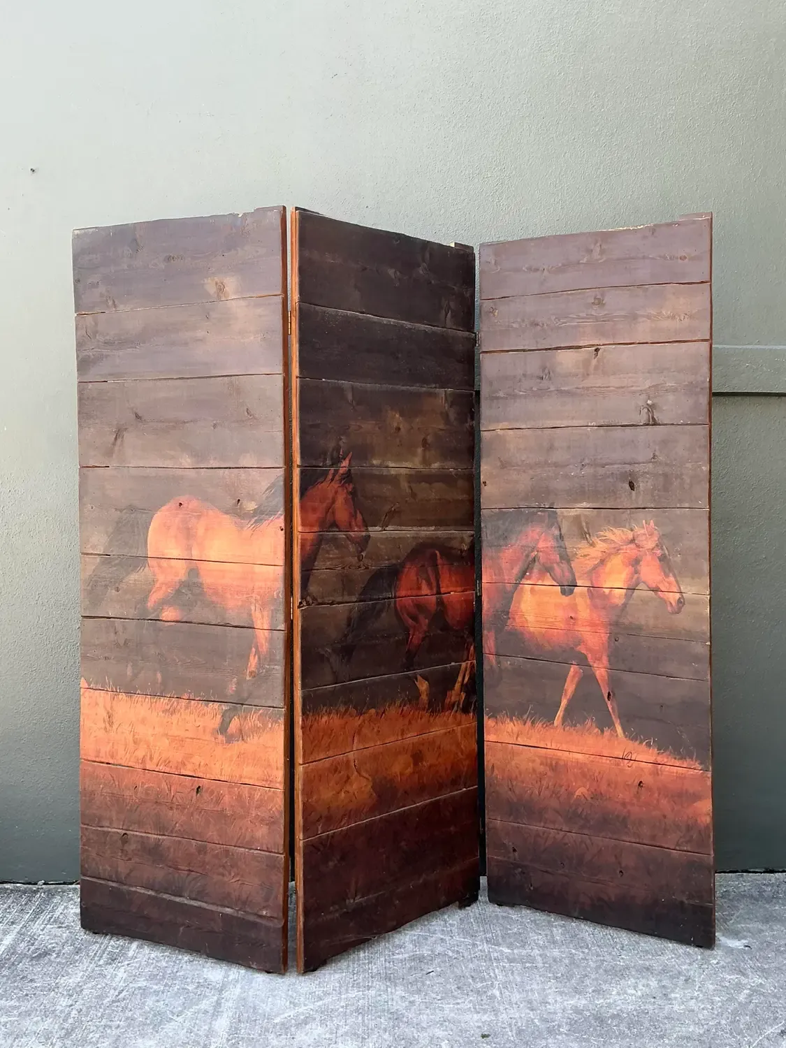 Vintage Hand Painted Barn Wood Folding Screen — additional photo 1