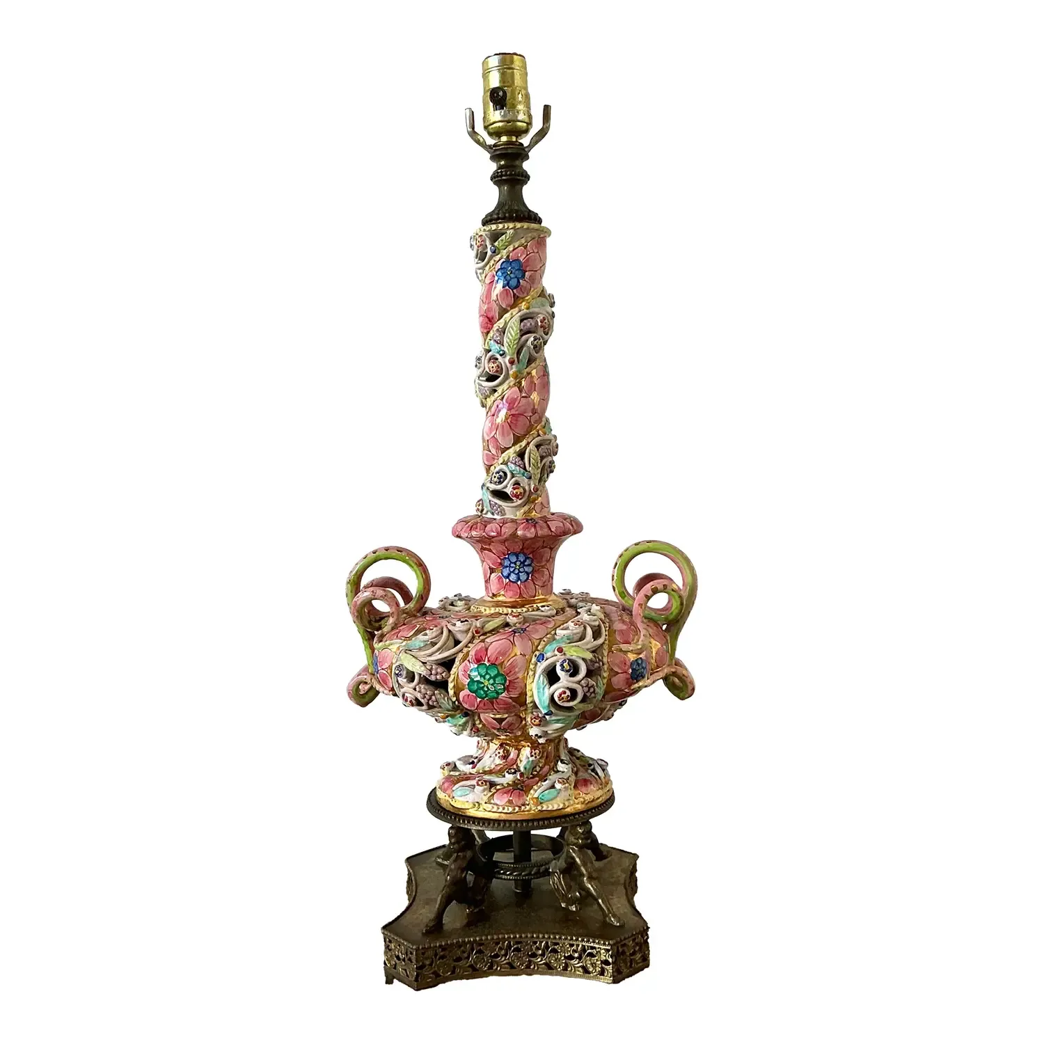 Vintage Hand Painted Glazed Ceramic Lamp
