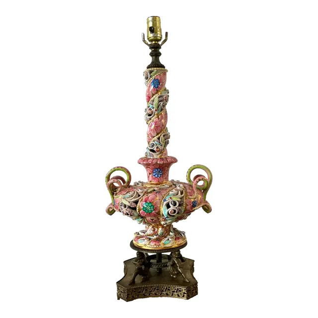 Vintage Hand Painted Glazed Ceramic Lamp — additional photo 1