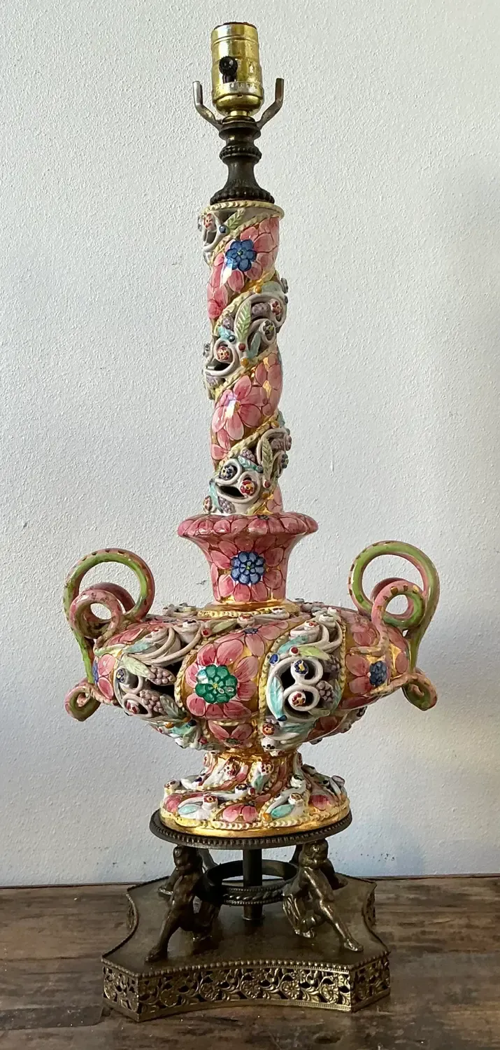 Vintage Hand Painted Glazed Ceramic Lamp — additional photo 2