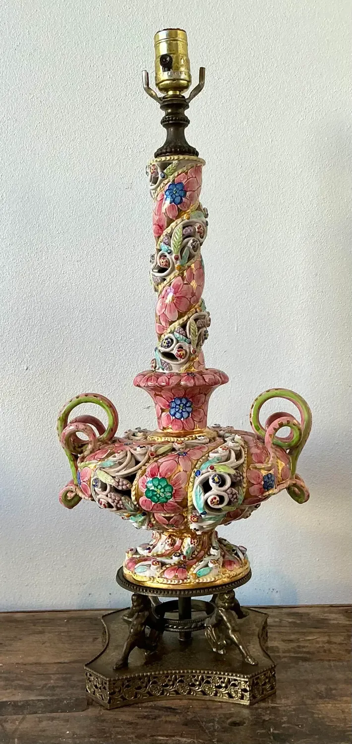 Vintage Hand Painted Glazed Ceramic Lamp — additional photo 3
