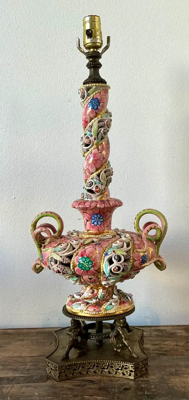 Vintage Hand Painted Glazed Ceramic Lamp — additional photo 3