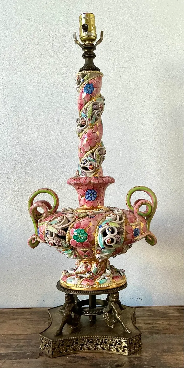 Vintage Hand Painted Glazed Ceramic Lamp — additional photo 4