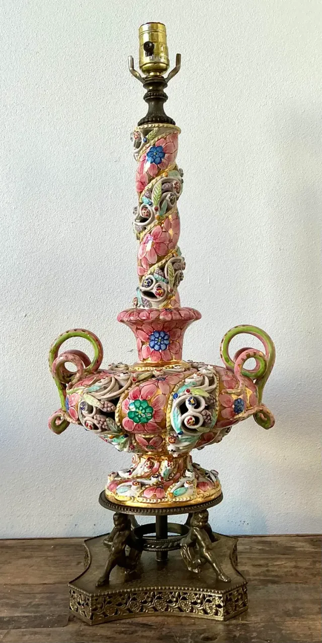 Vintage Hand Painted Glazed Ceramic Lamp — additional photo 4