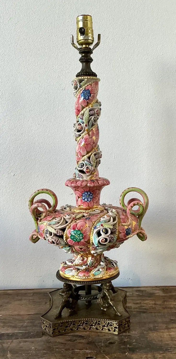 Vintage Hand Painted Glazed Ceramic Lamp — additional photo 8