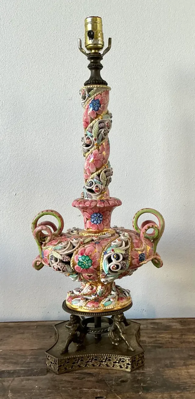 Vintage Hand Painted Glazed Ceramic Lamp — additional photo 8