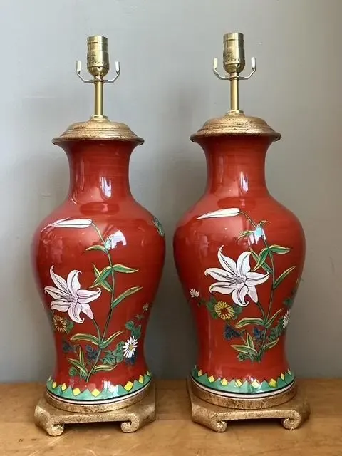 Vintage Hand Painted Glazed Ceramic Lamps - A Pair — additional photo 2