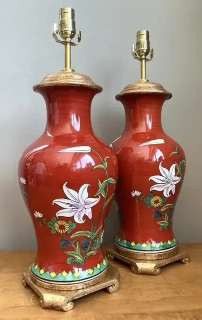 Vintage Hand Painted Glazed Ceramic Lamps - A Pair — additional photo 5