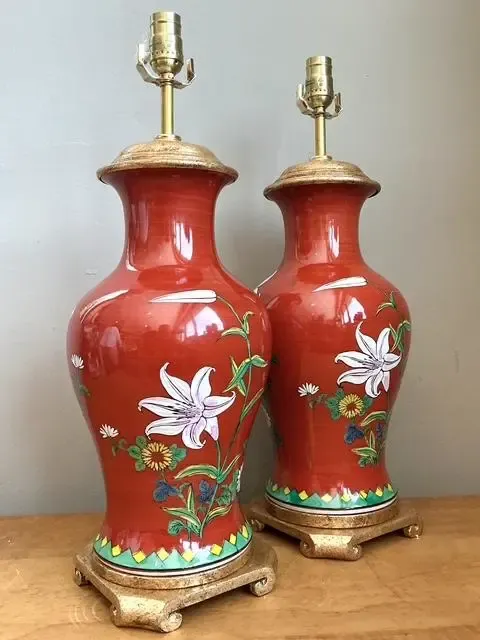 Vintage Hand Painted Glazed Ceramic Lamps - A Pair — additional photo 3
