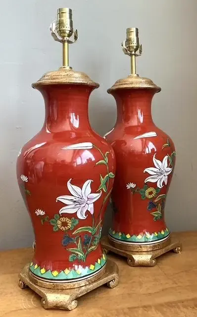 Vintage Hand Painted Glazed Ceramic Lamps - A Pair — additional photo 7