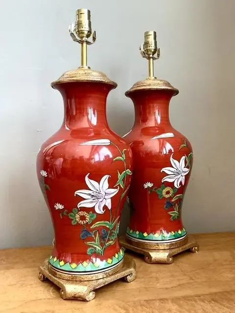Vintage Hand Painted Glazed Ceramic Lamps - A Pair — additional photo 8