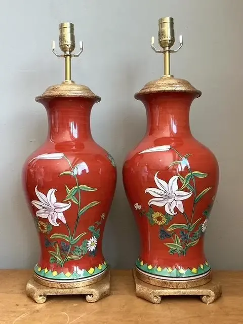 Vintage Hand Painted Glazed Ceramic Lamps - A Pair — additional photo 4
