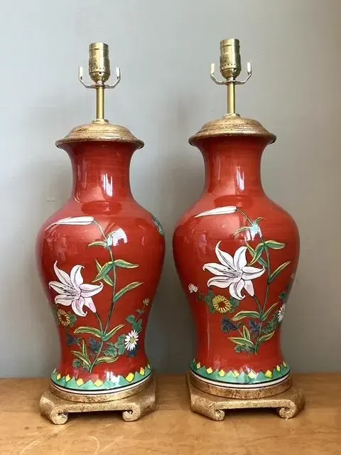 Vintage Hand Painted Glazed Ceramic Lamps - A Pair — additional photo 6