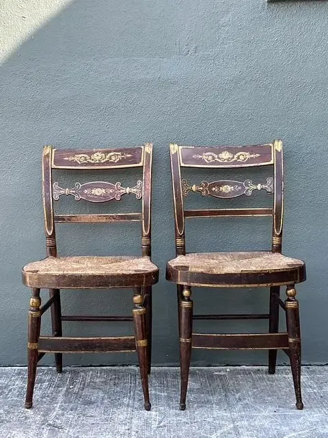 Vintage Hand Painted Hitchcock Rush Seat Chairs - Set of 2 — additional photo 2