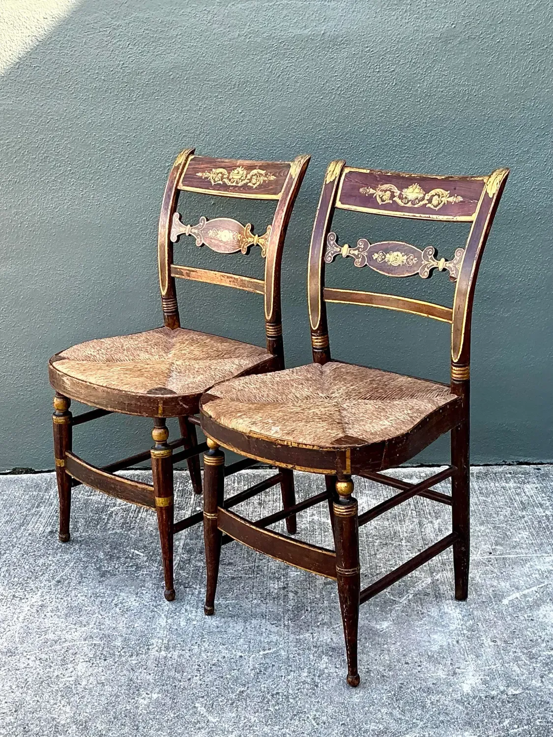 Vintage Hand Painted Hitchcock Rush Seat Chairs - Set of 2 — additional photo 8