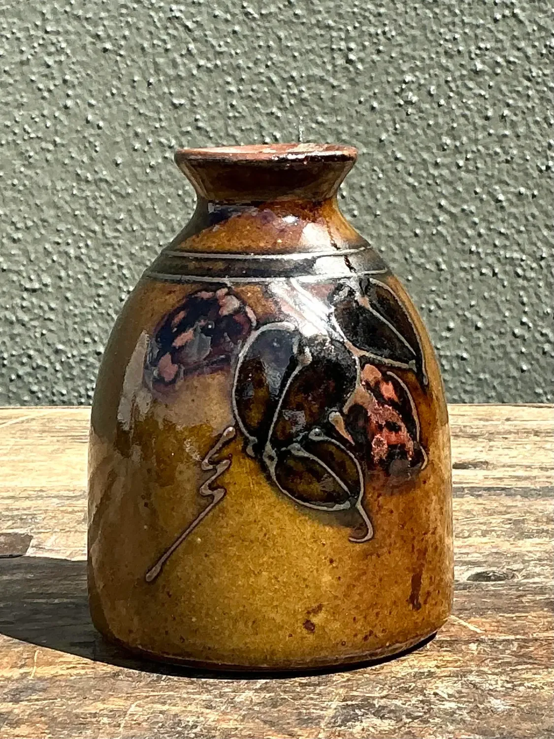 Vintage Hand Painted Leaves Studio Pottery Vase — additional photo 1