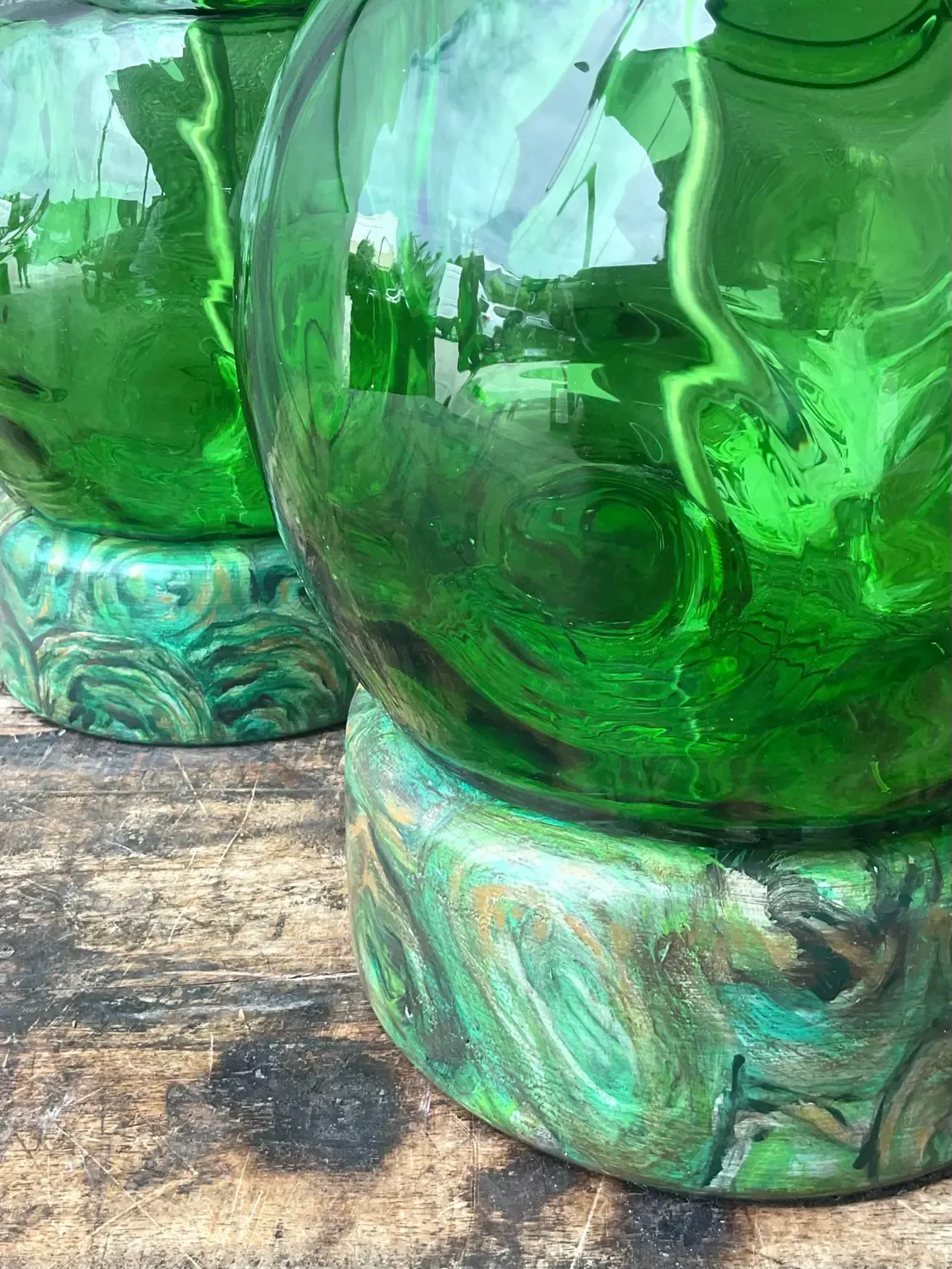 Vintage Hand Painted Malachite Plinth Glass Lamps - A Pair — additional photo 6