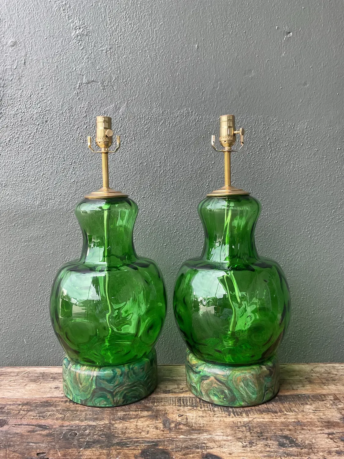 Vintage Hand Painted Malachite Plinth Glass Lamps - A Pair — additional photo 8