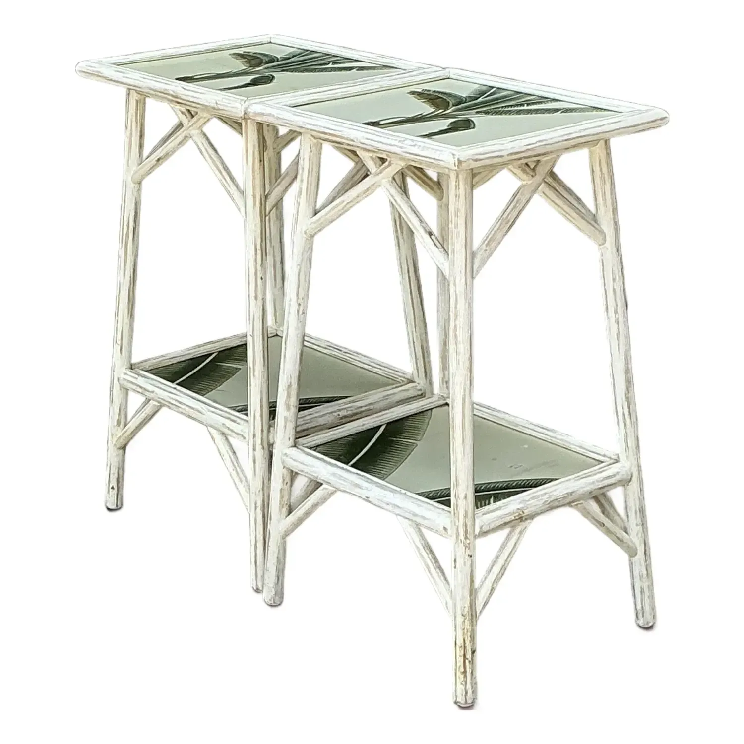 Vintage Hand Painted Palm Side Tables - A Pair