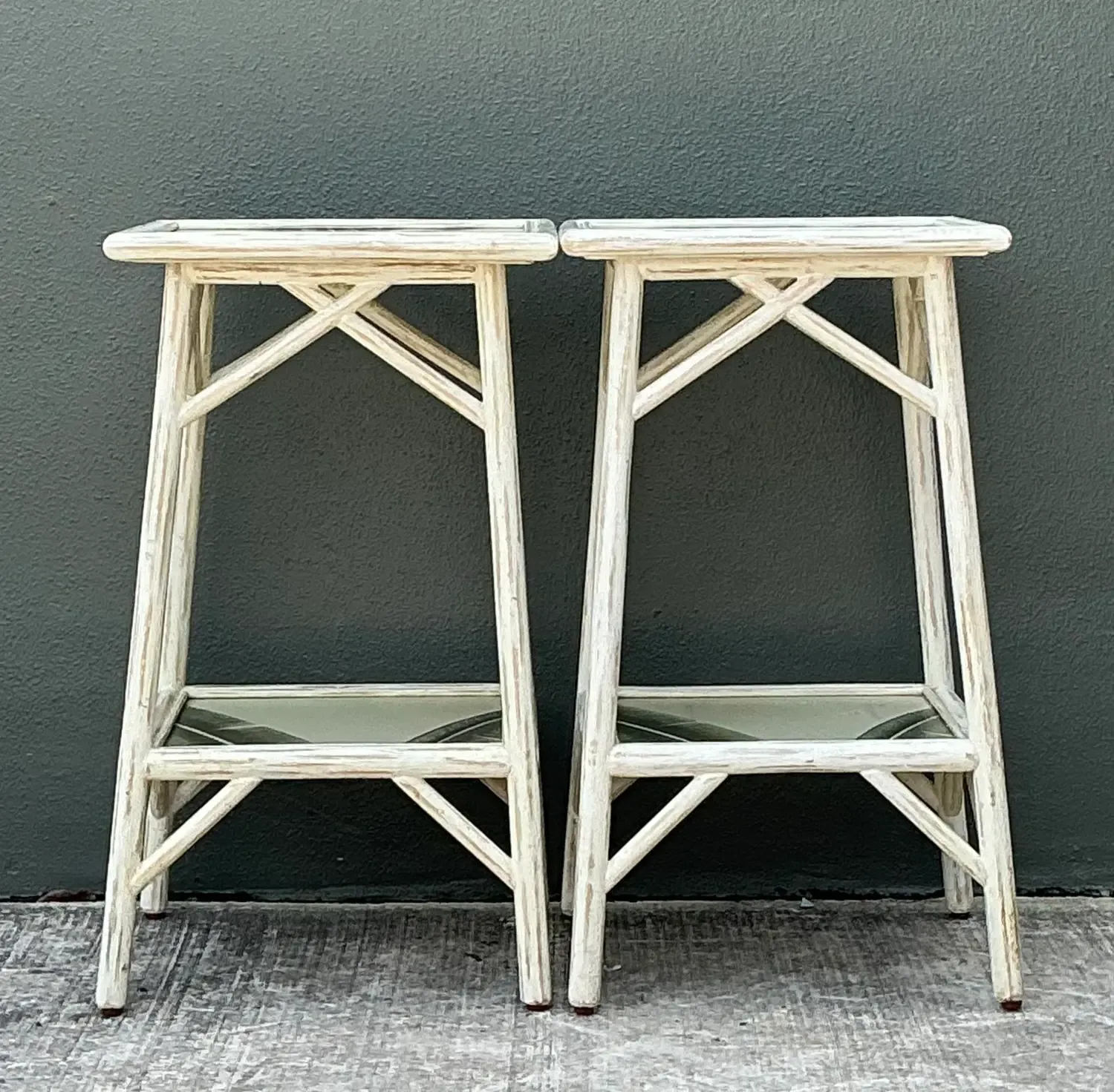 Vintage Hand Painted Palm Side Tables - A Pair — additional photo 2