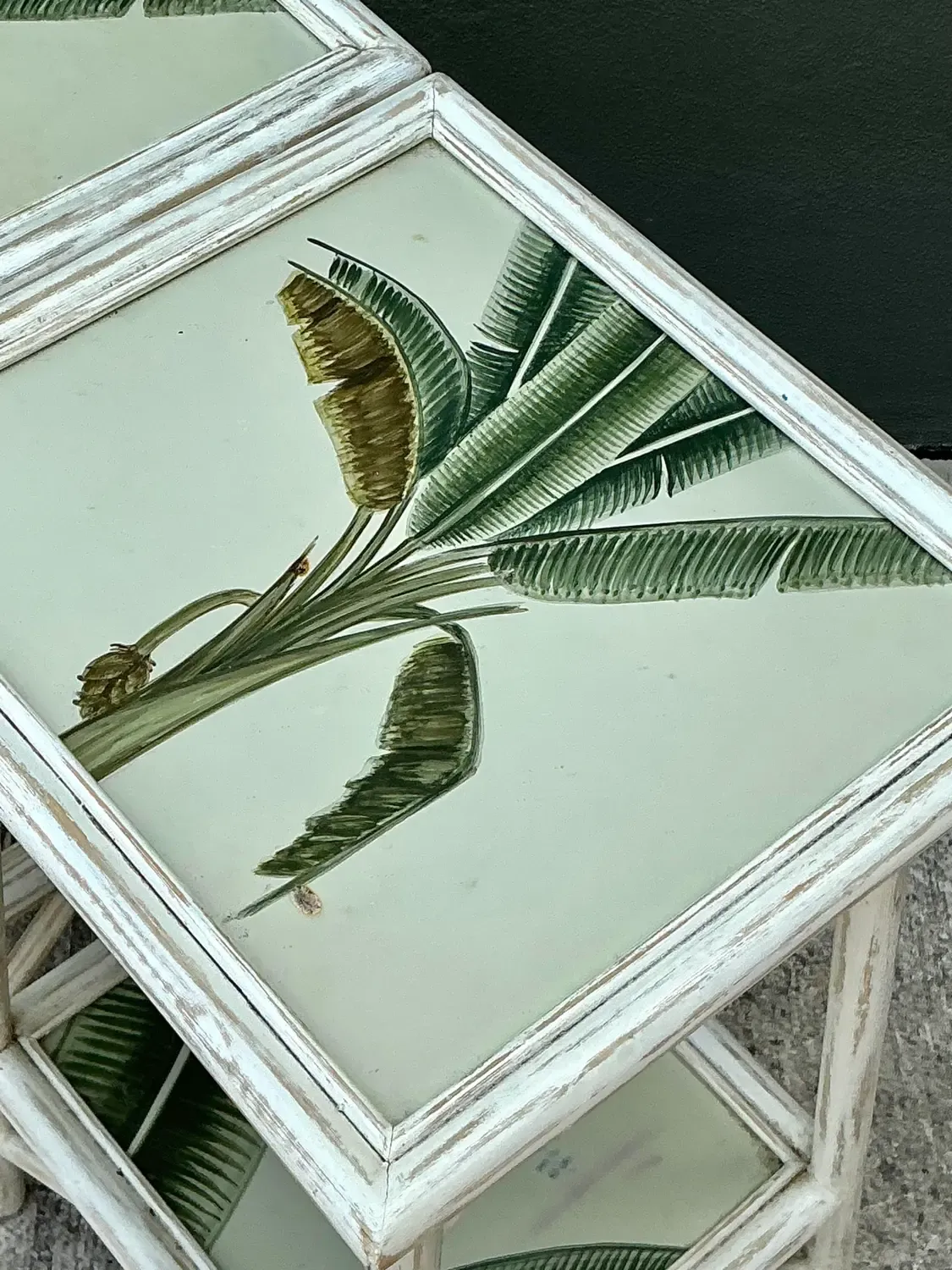 Vintage Hand Painted Palm Side Tables - A Pair — additional photo 4