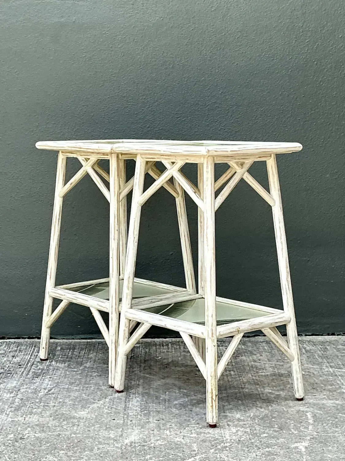 Vintage Hand Painted Palm Side Tables - A Pair — additional photo 5