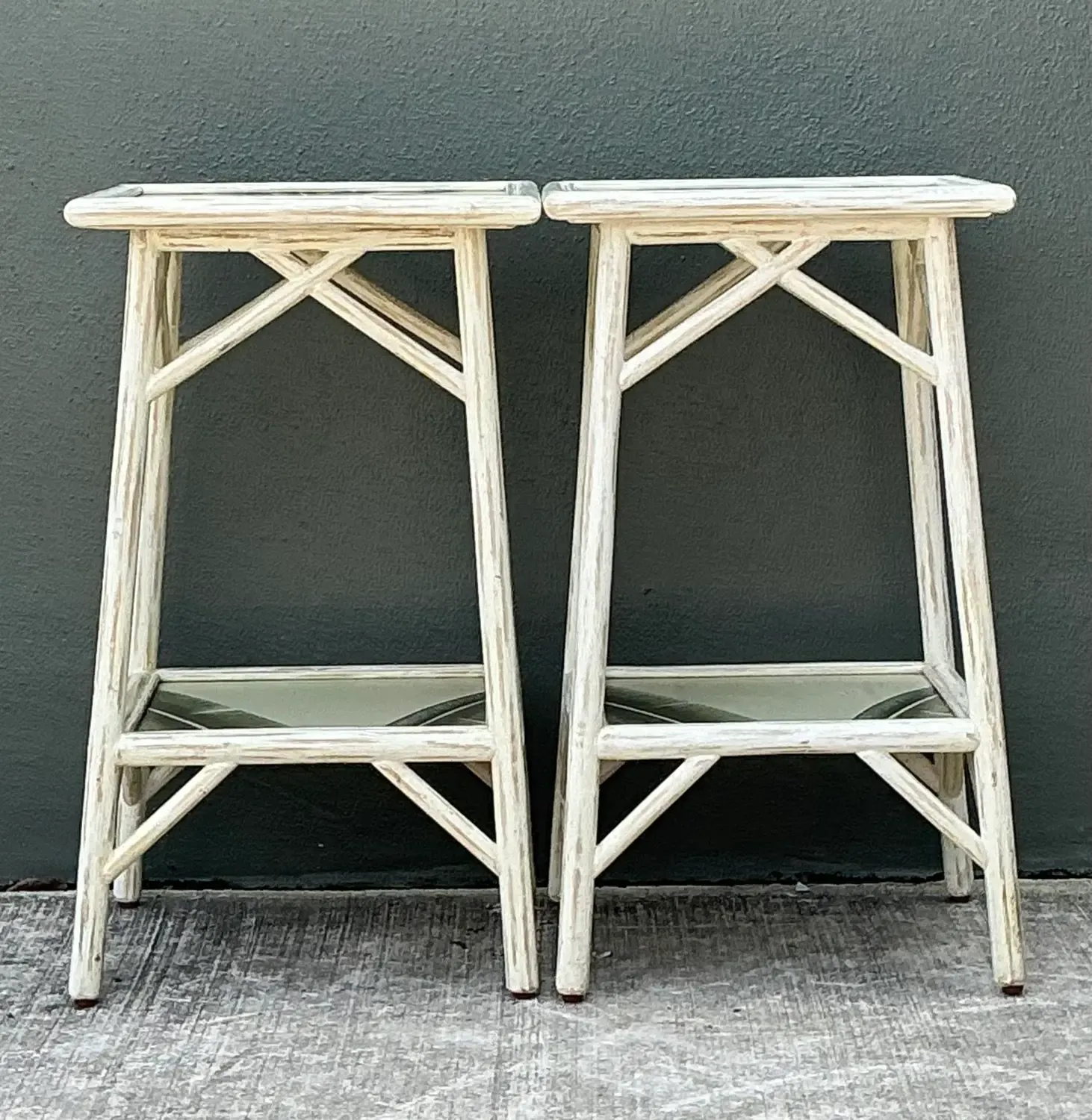 Vintage Hand Painted Palm Side Tables - A Pair — additional photo 6