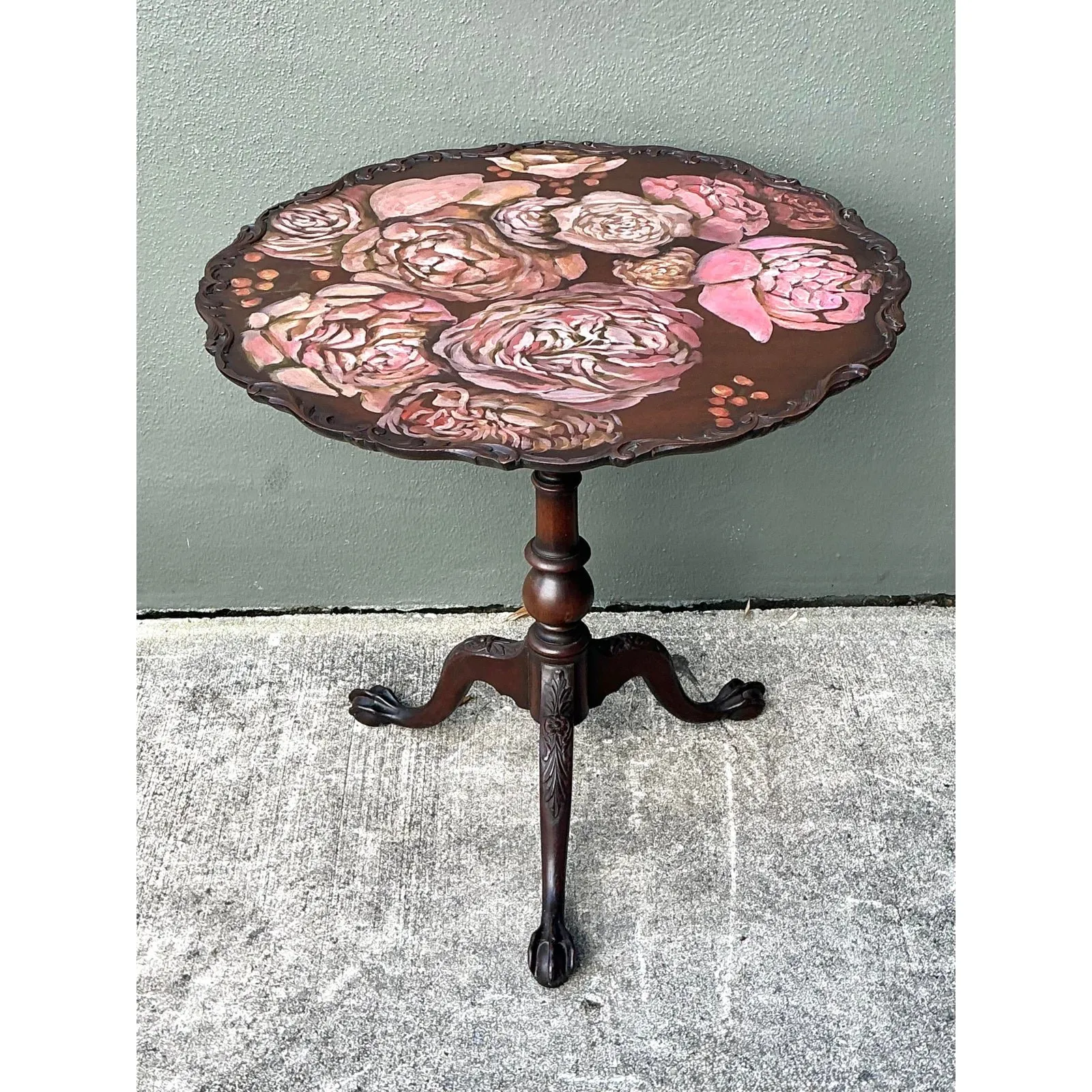 Vintage Hand Painted Pie Crust Side Table — additional photo 4