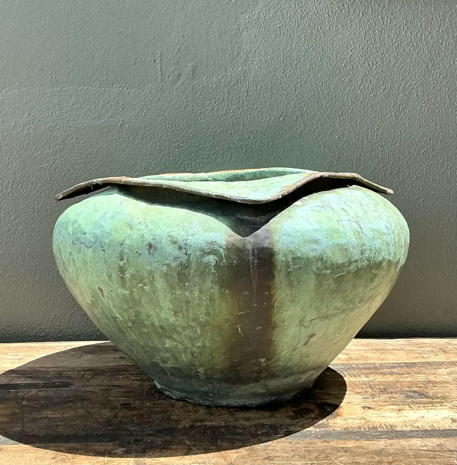 Vintage Heavily Patinated Bronze Planter — additional photo 1
