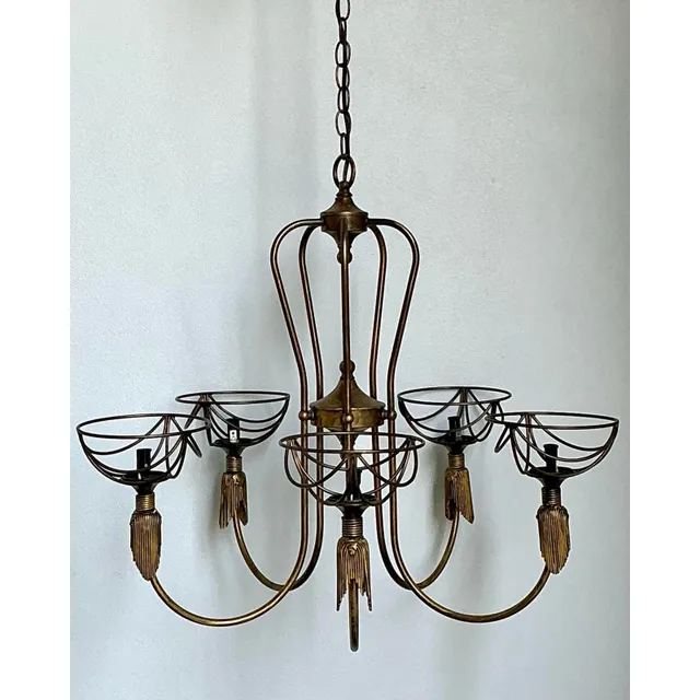 Vintage Hinkley Burnished Brass Tassel Chandelier — additional photo 2