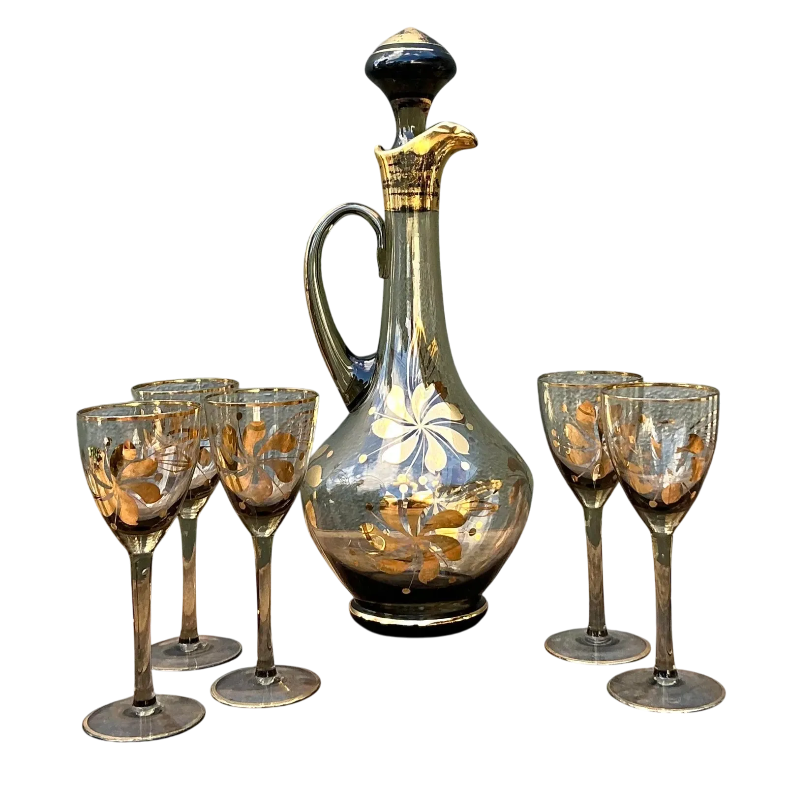 Vintage Hungarian Gilt Floral Decanter Set of 6 — additional photo 1