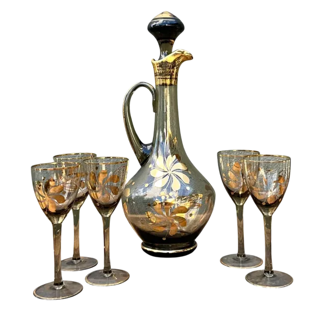Vintage Hungarian Gilt Floral Decanter Set of 6 — additional photo 1