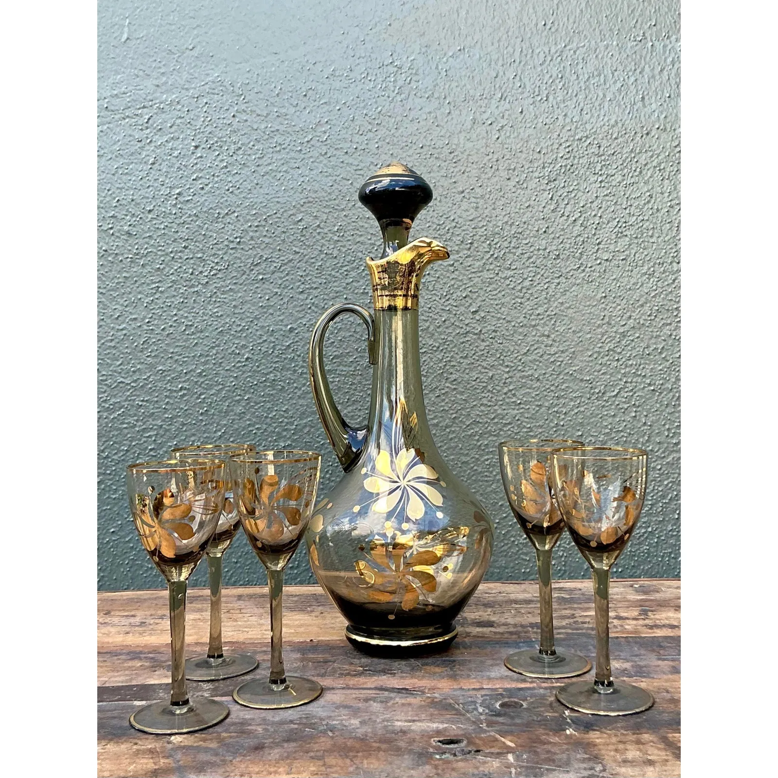 Vintage Hungarian Gilt Floral Decanter Set of 6 — additional photo 2