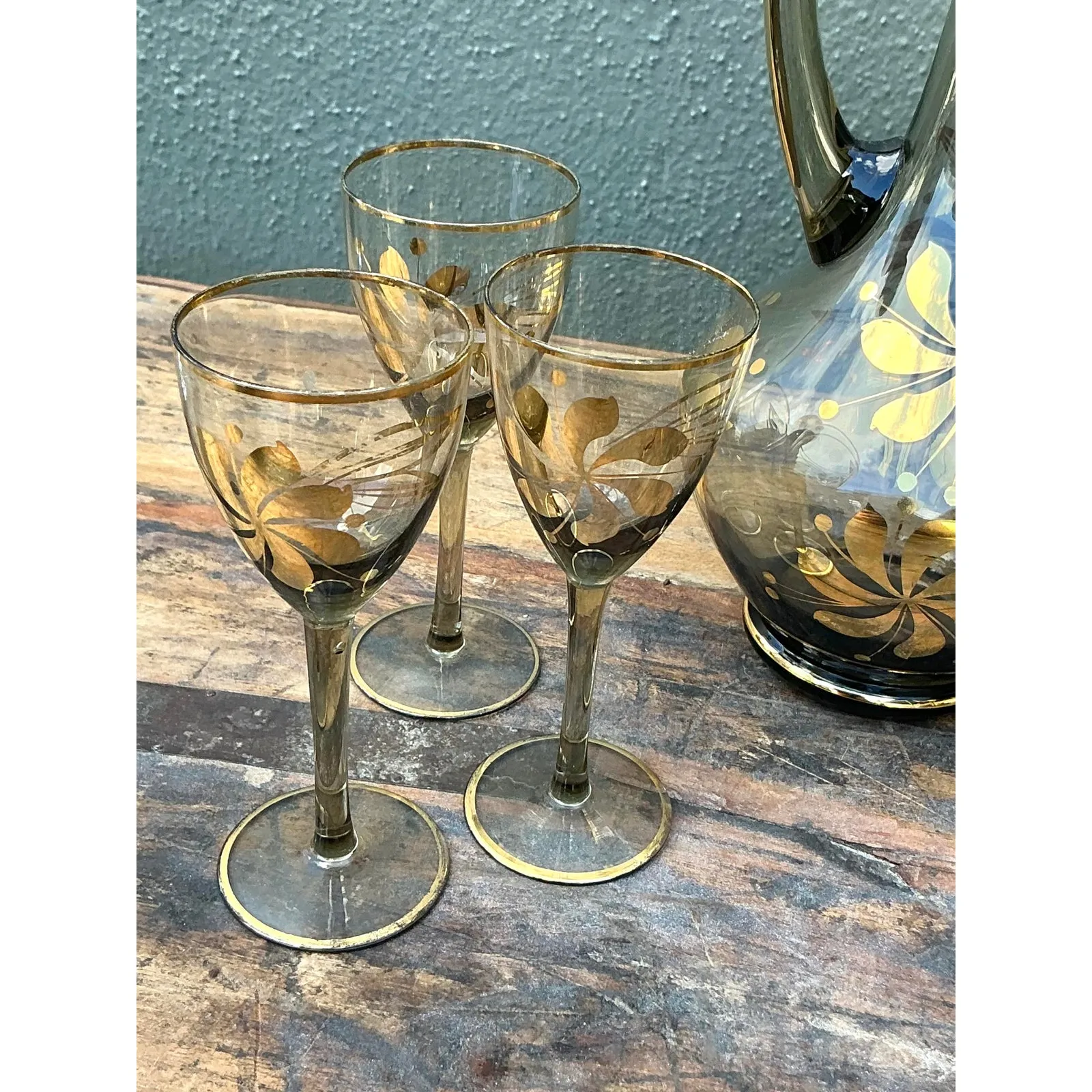Vintage Hungarian Gilt Floral Decanter Set of 6 — additional photo 3
