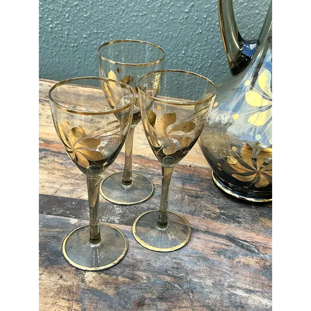 Vintage Hungarian Gilt Floral Decanter Set of 6 — additional photo 3