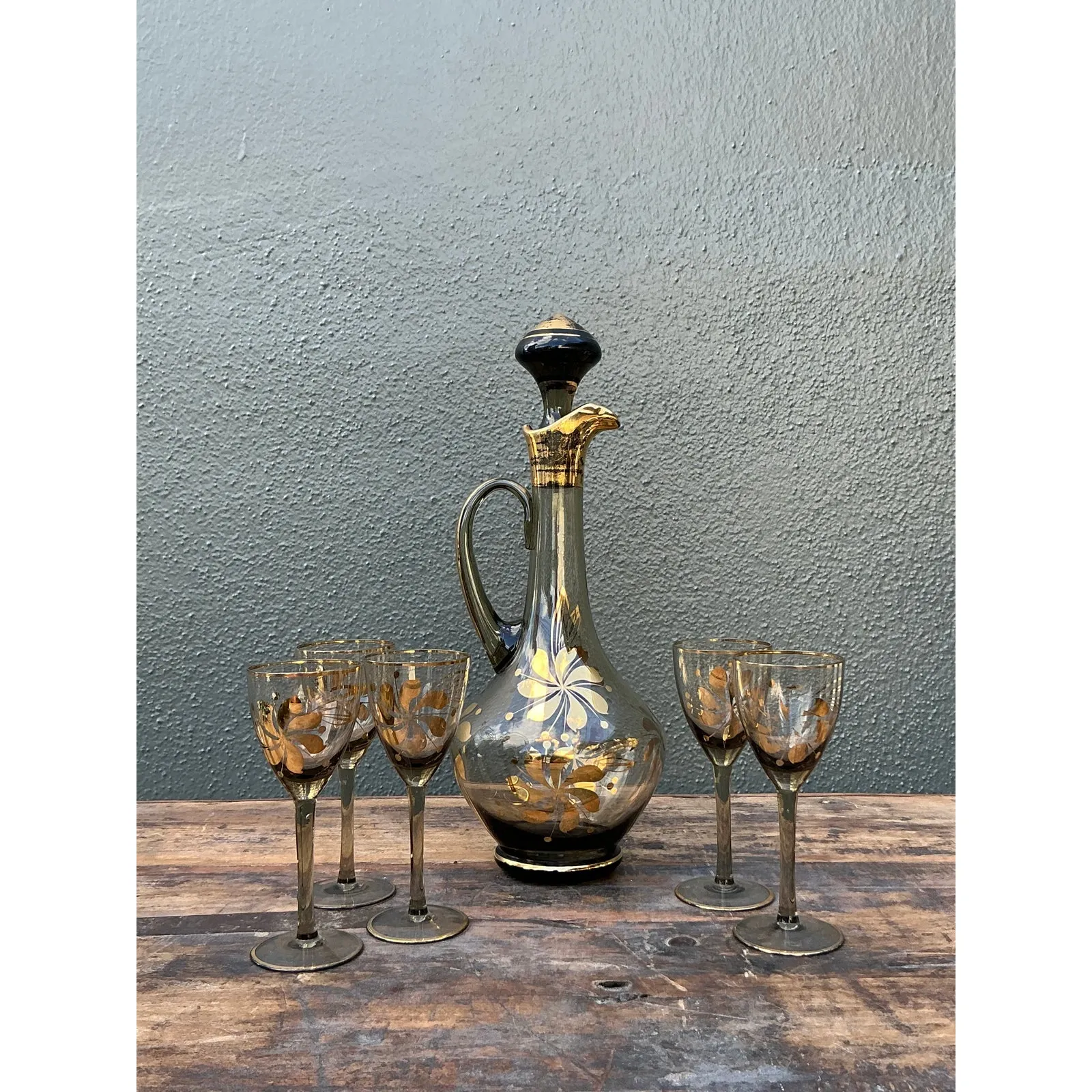 Vintage Hungarian Gilt Floral Decanter Set of 6 — additional photo 4