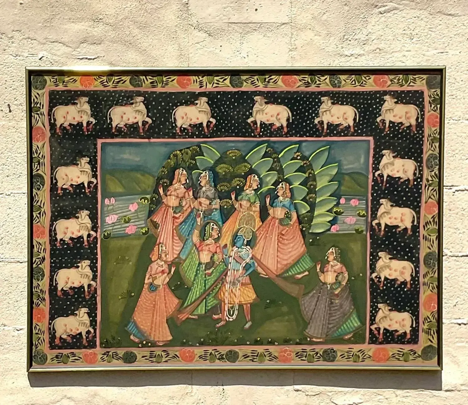 Vintage Indian Pichwai Folk Art Painting on Silk — additional photo 4