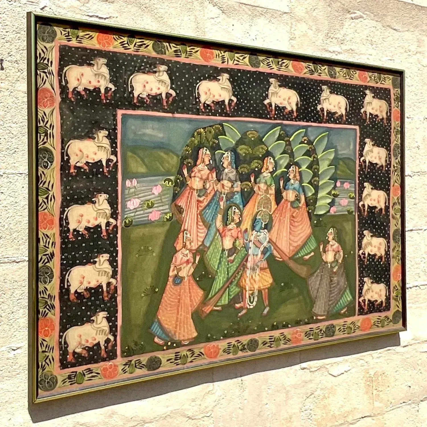 Vintage Indian Pichwai Folk Art Painting on Silk — additional photo 5