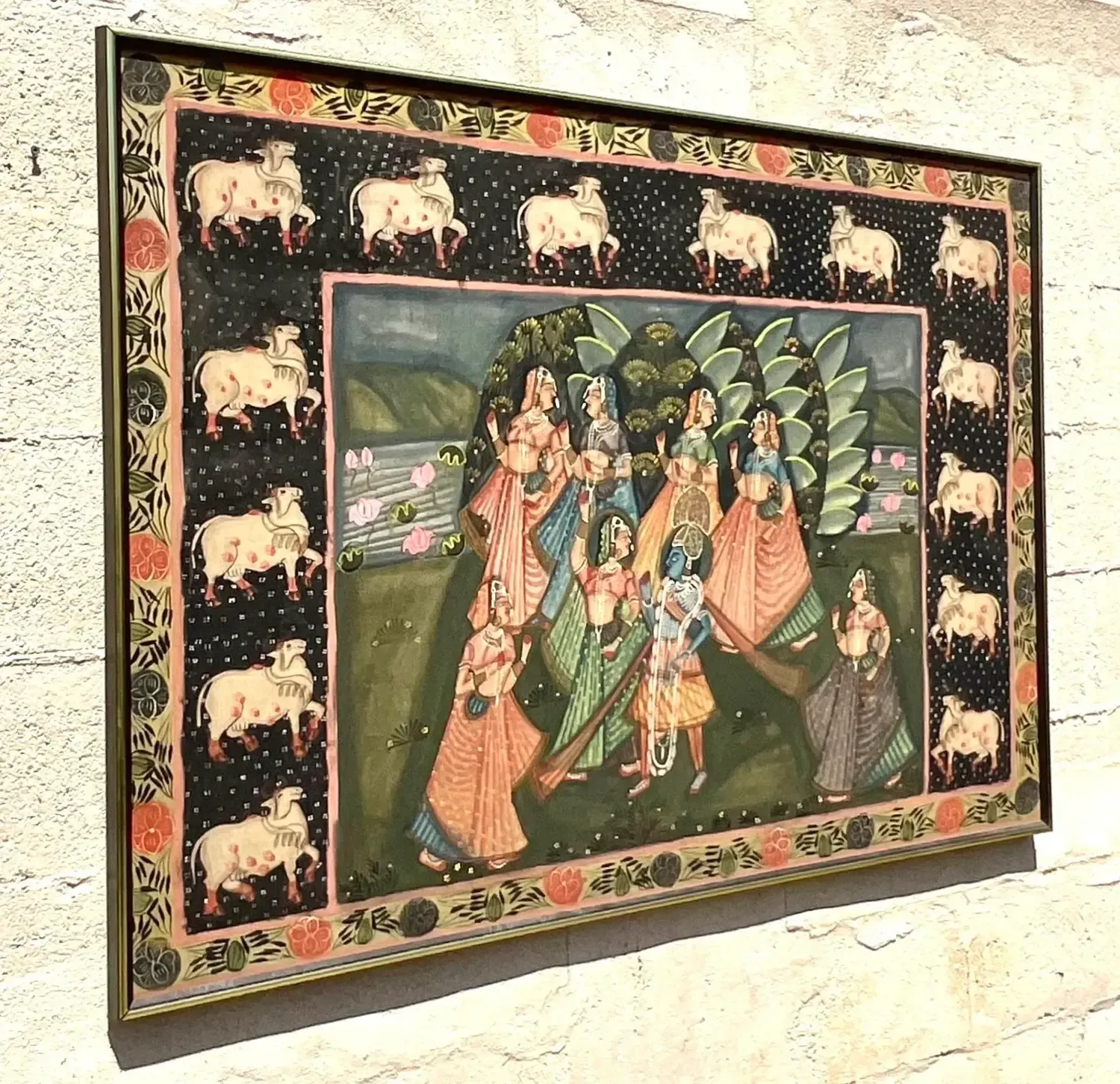 Vintage Indian Pichwai Folk Art Painting on Silk — additional photo 6