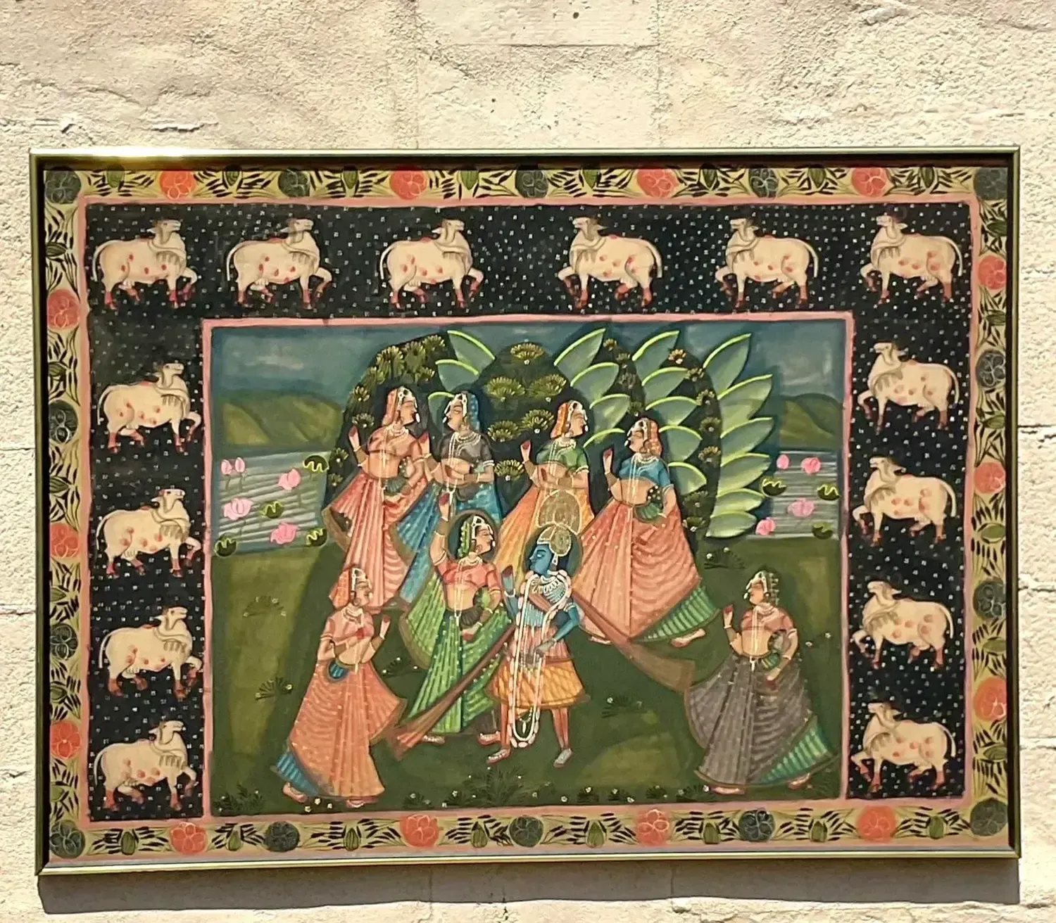 Vintage Indian Pichwai Folk Art Painting on Silk — additional photo 7