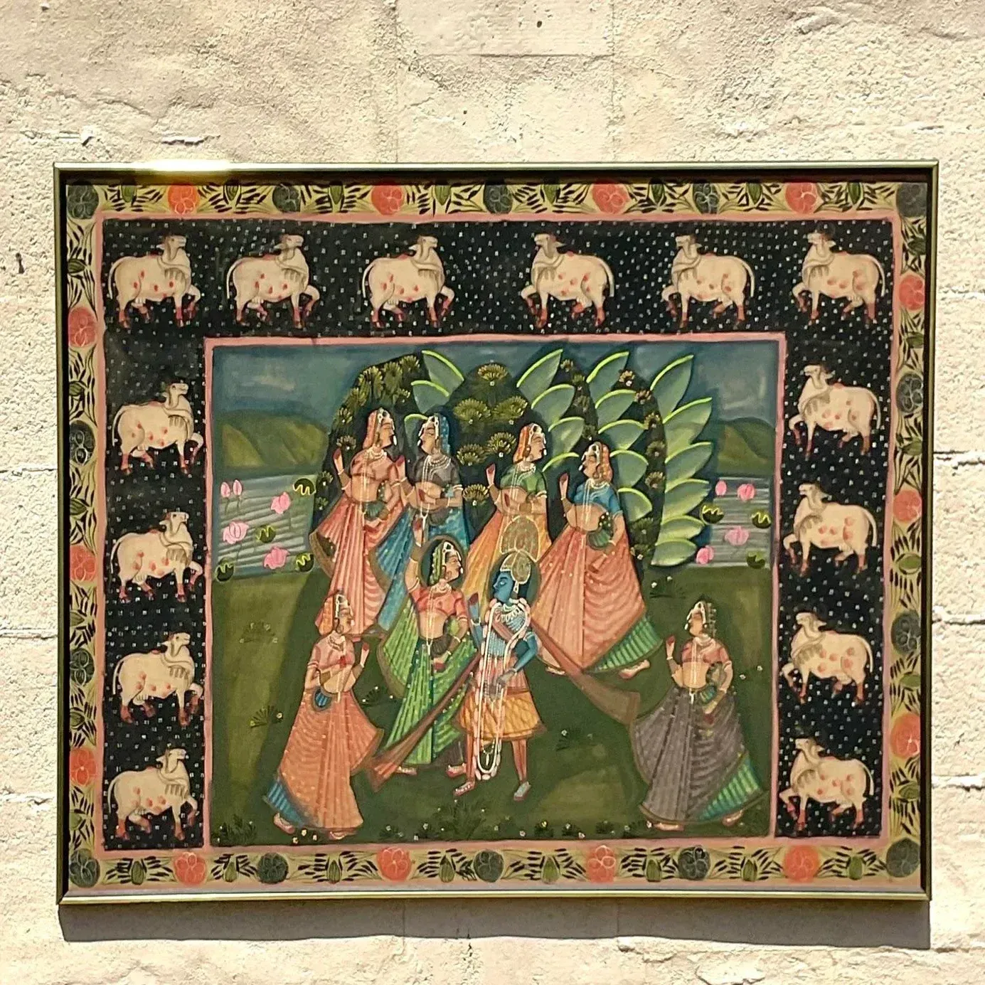Vintage Indian Pichwai Folk Art Painting on Silk — additional photo 8
