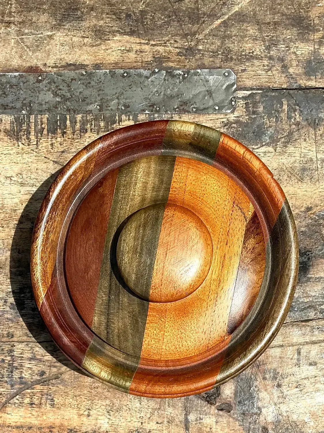 Vintage Inlay Wood Round Lidded Box