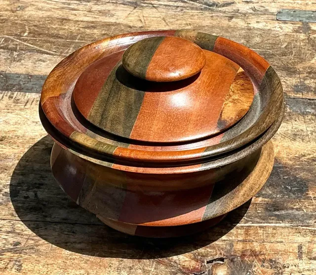Vintage Inlay Wood Round Lidded Box — additional photo 1