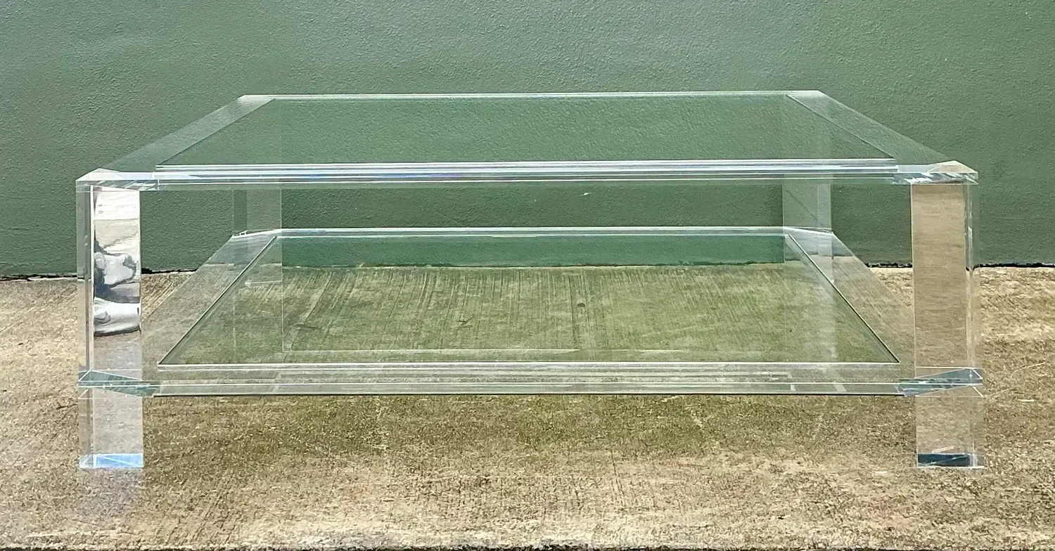 Vintage Interlude Home Lucite Coffee Table With Inset Glass — additional photo 4