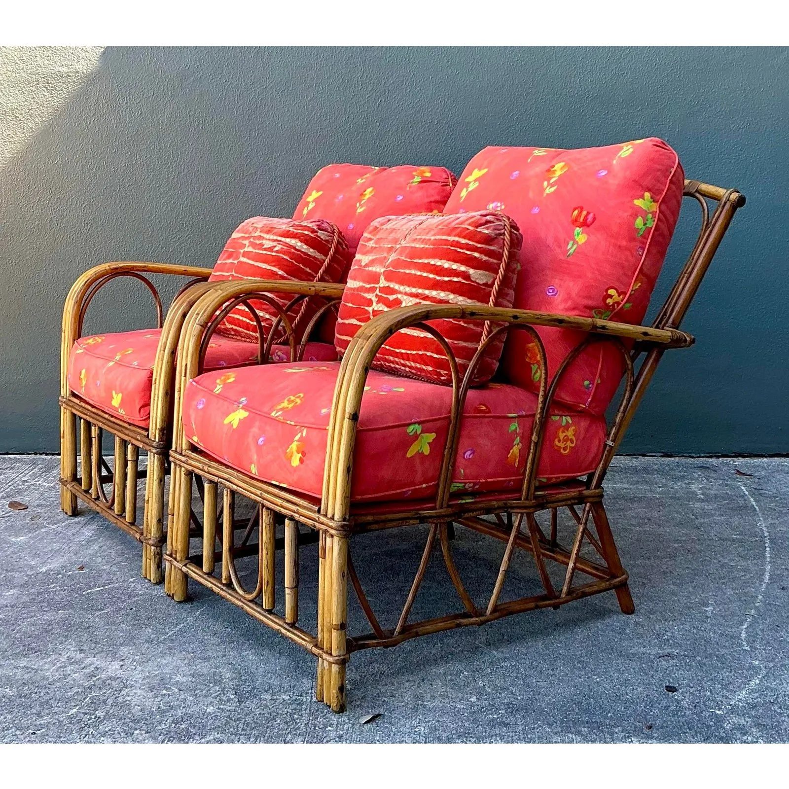 Vintage Italian Bent Rattan Lounge Chairs - A Pair