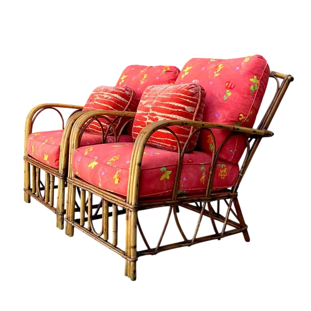 Vintage Italian Bent Rattan Lounge Chairs - A Pair — additional photo 2