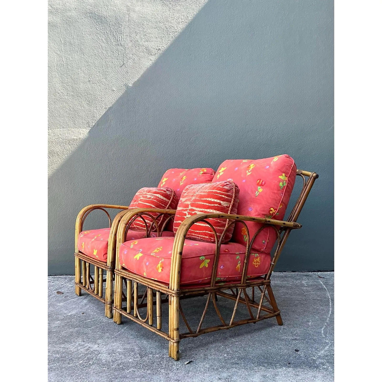 Vintage Italian Bent Rattan Lounge Chairs - A Pair — additional photo 3