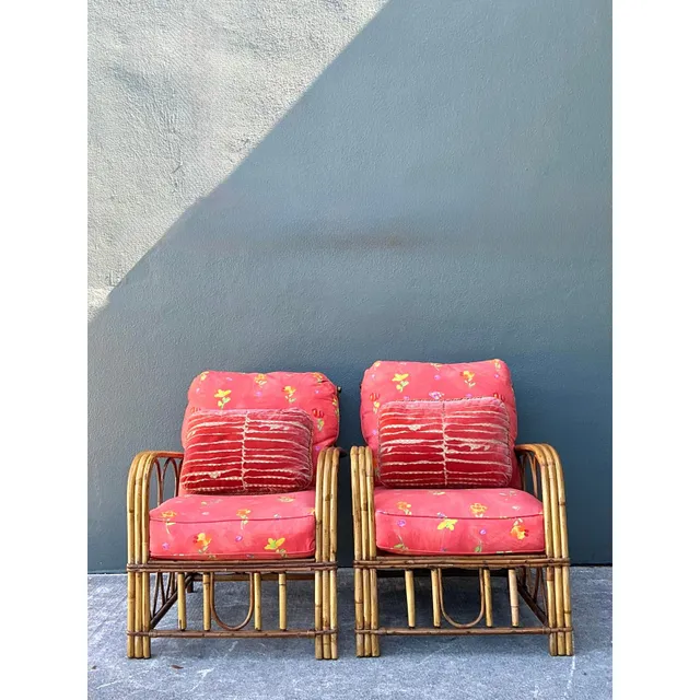 Vintage Italian Bent Rattan Lounge Chairs - A Pair — additional photo 4